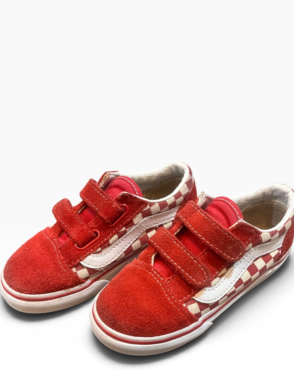 Vans Toddler Old Skool V Primary Check Racing Red Canvas Shoes 9